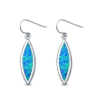 Drop Dangle Earrings Lab Created Blue Opal 925 Sterling Silver (21mm)